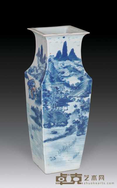 清道光 青花山水方瓶 41.5×16cm